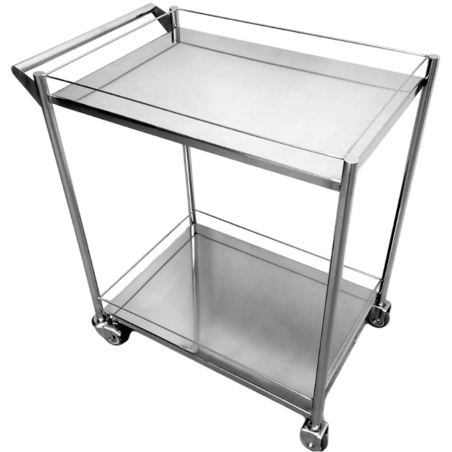 Carrinho em Aço Inox Com Varanda Duas Prateleiras 60x40x85cm-8ef078cf-2b1f-46be-8562-897c57a79062