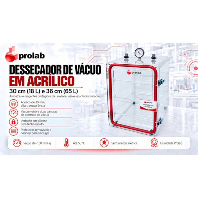 Dessecador de Vácuo em Acrílico 36 cm Prolab-90d43a8c-c4ec-454c-83fd-43edbb3d48ac