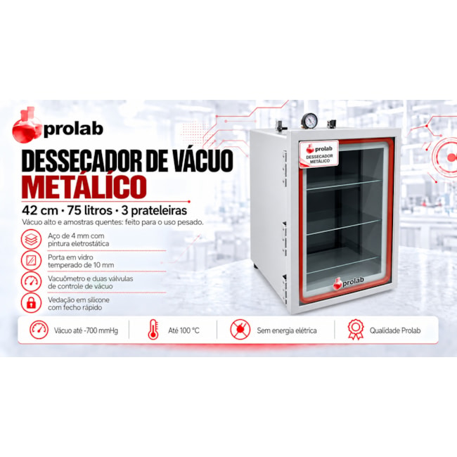 Dessecador de Vácuo Metálico 42 cm Prolab-826606cc-0b11-41d4-821b-087326f80b4c