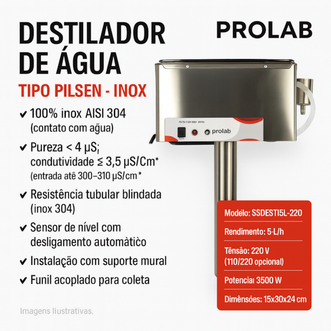 Destilador de Água Pilsen 5lts / Hora Totalmente Em Aço Inox-11590c05-f37a-41cb-8851-9dd150950e1d