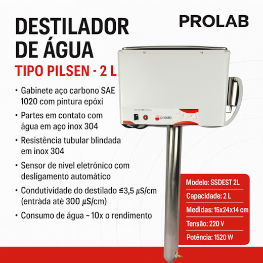 Destilador de Água Tipo Pilsen 2 Litros