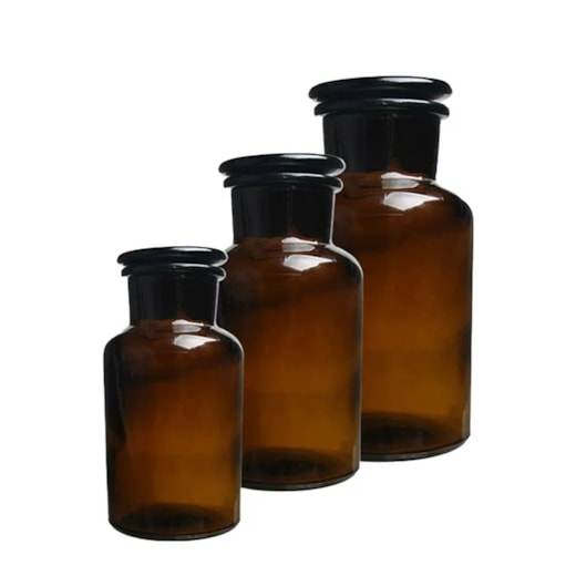 Frasco Reagente Âmbar Boca Larga Rolha de Vidro 250ml