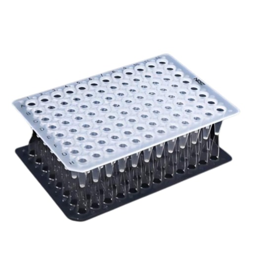 Microplaca de PCR 96 Poços 0,2ml Sem Borda Incolor Corte H1 Pacote com 25un