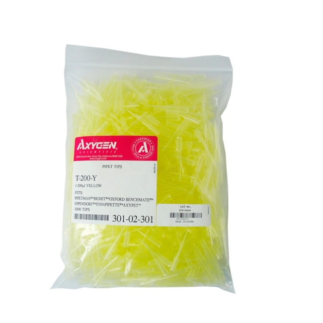 Ponteira Sem Filtro 200µL Amarela Axygen T-200-Y Pacote 1000 Unidades-87427061-c20f-4295-8591-13efb9382bef