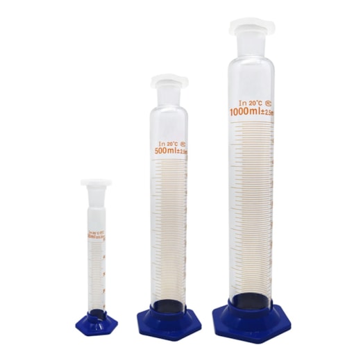 Proveta Graduada de Vidro Com Base e Rolha de Polipropileno 100ml