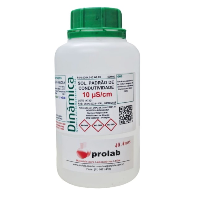 Solução Padrão de condutividade 10 µS/cm +/- 0,5% à 25 °C+/- 0,2 °C. Frasco de 500ML-8d8e1d77-daf1-4cd2-9a4e-09dfeac9a85d