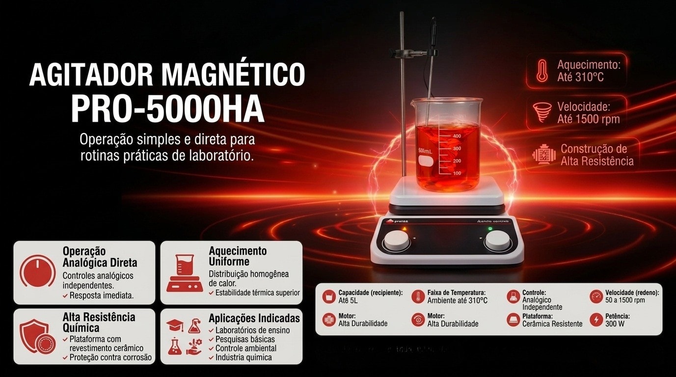 Agitador Magnético com Aquecimento 5L Analógico PRO-5000HA Prolab