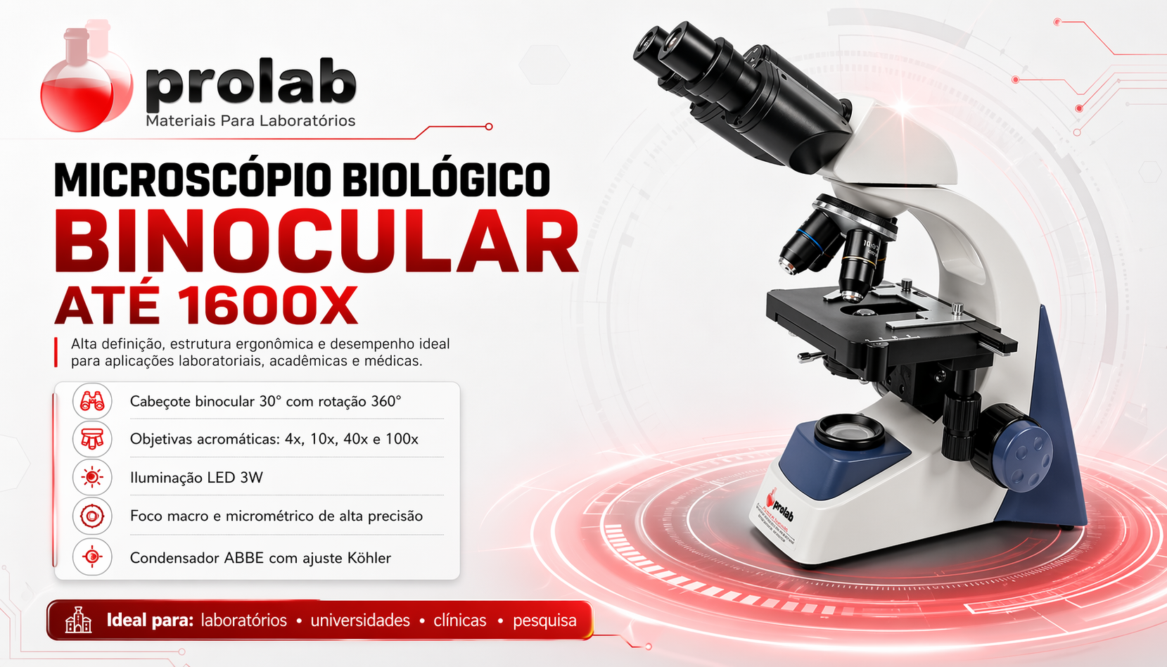 Microscópio Biológico Binocular LC1600BA – Vista geral do equipamento