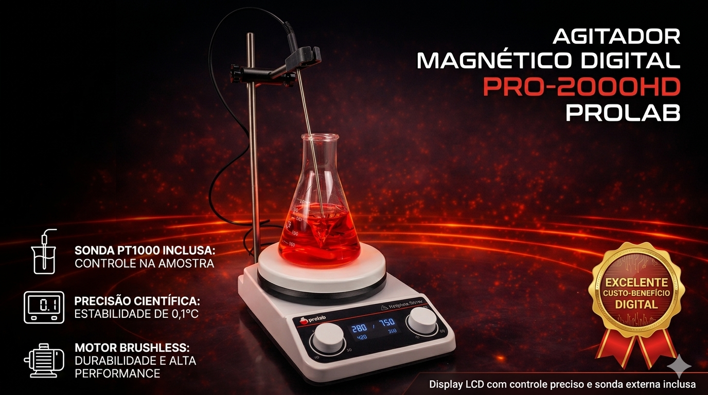Agitador Magnético 2 Litros com Aquecimento Digital e Sonda de Temperatura PRO-2000HD Prolab
