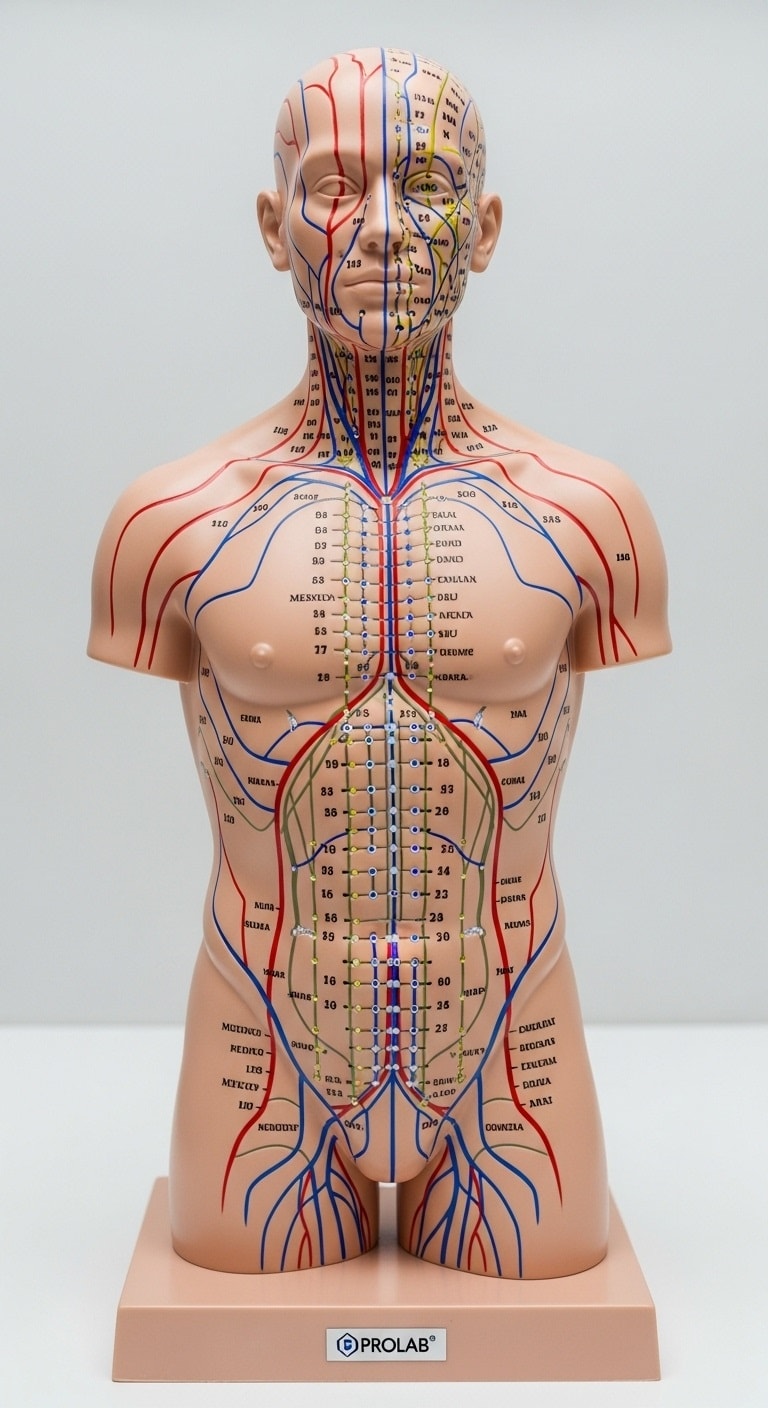 Modelo anatômico de acupuntura Prolab com meridianos e pontos numerados
