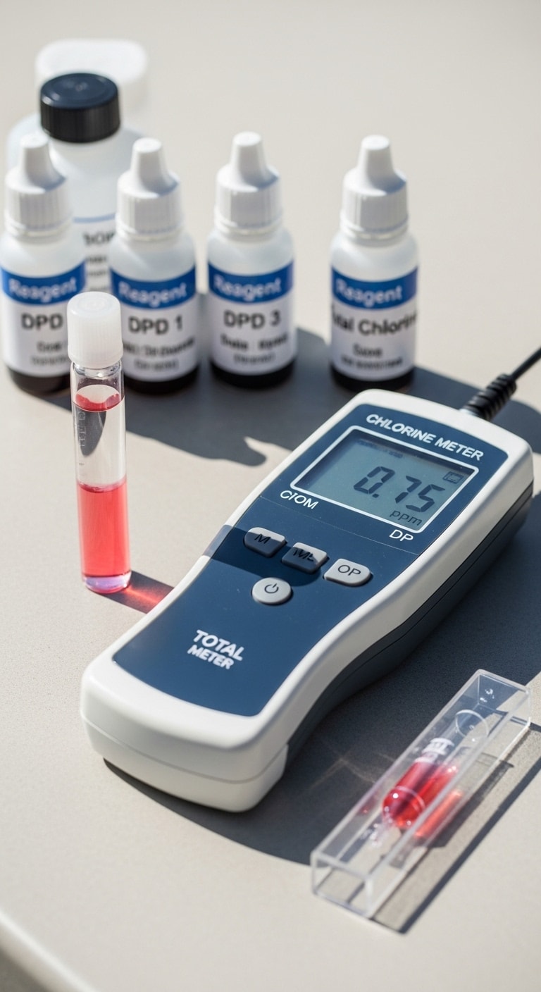 Colorímetro portátil para medição de cloro por DPD com cubeta e reagentes