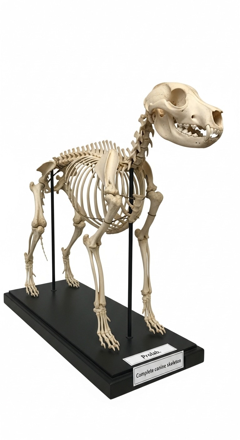 Esqueleto canino completo em base estável para ensino de anatomia veterinária